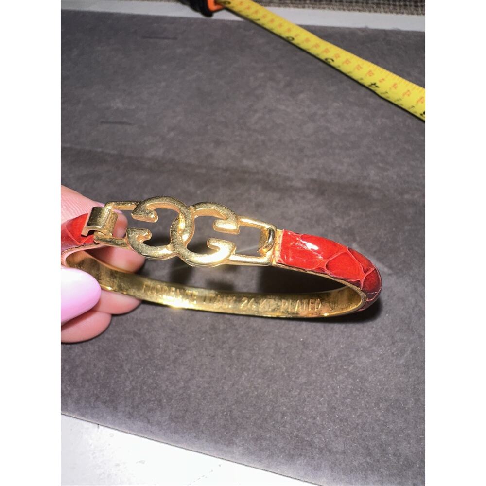 Vintage Gucci 24 karat gold plated bangle Snake bracelet RED - Picture 15 of 16